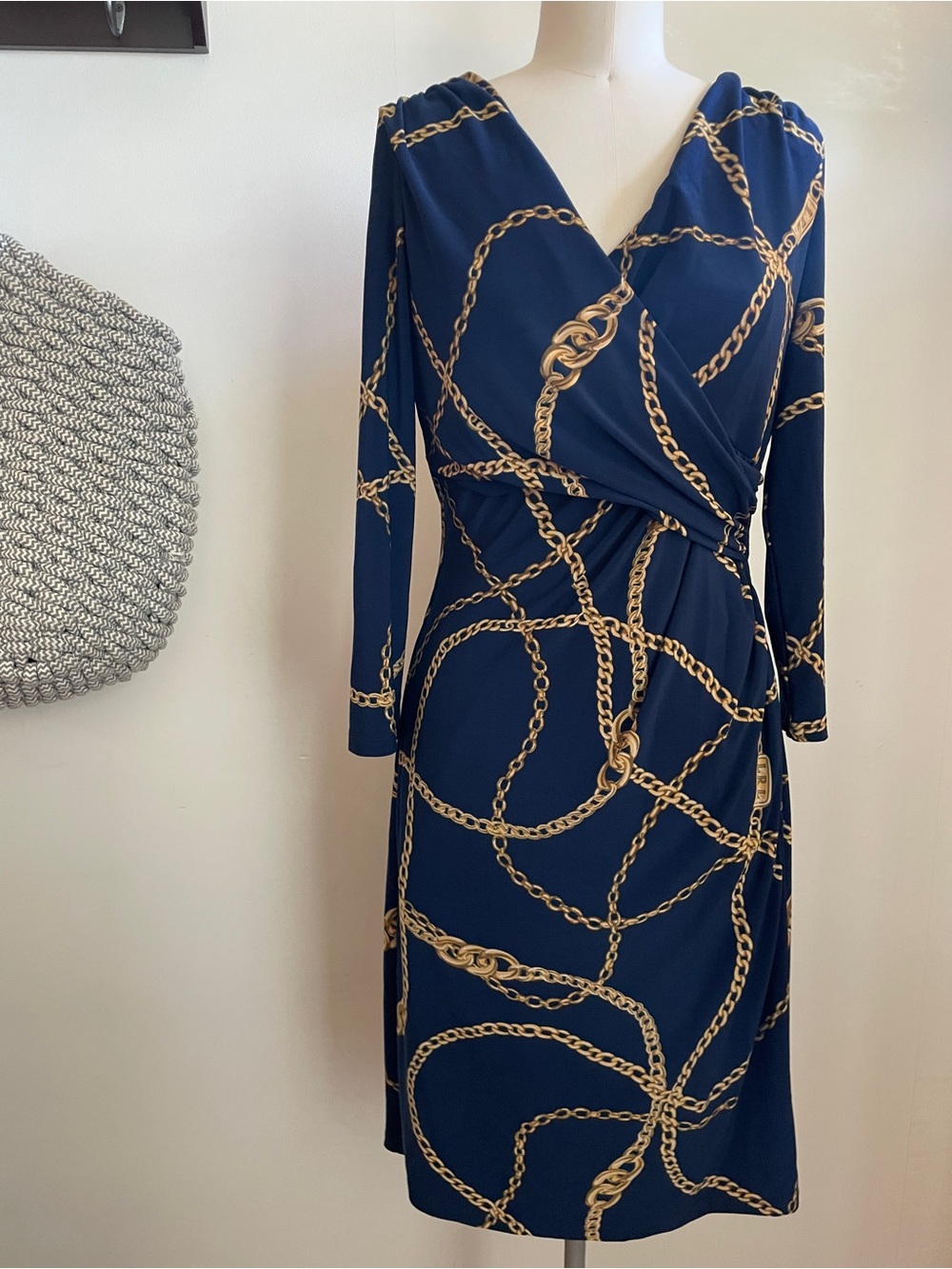 Lauren Ralph Lauren Navy Chain-Print Wrap Dress Y2K vintage